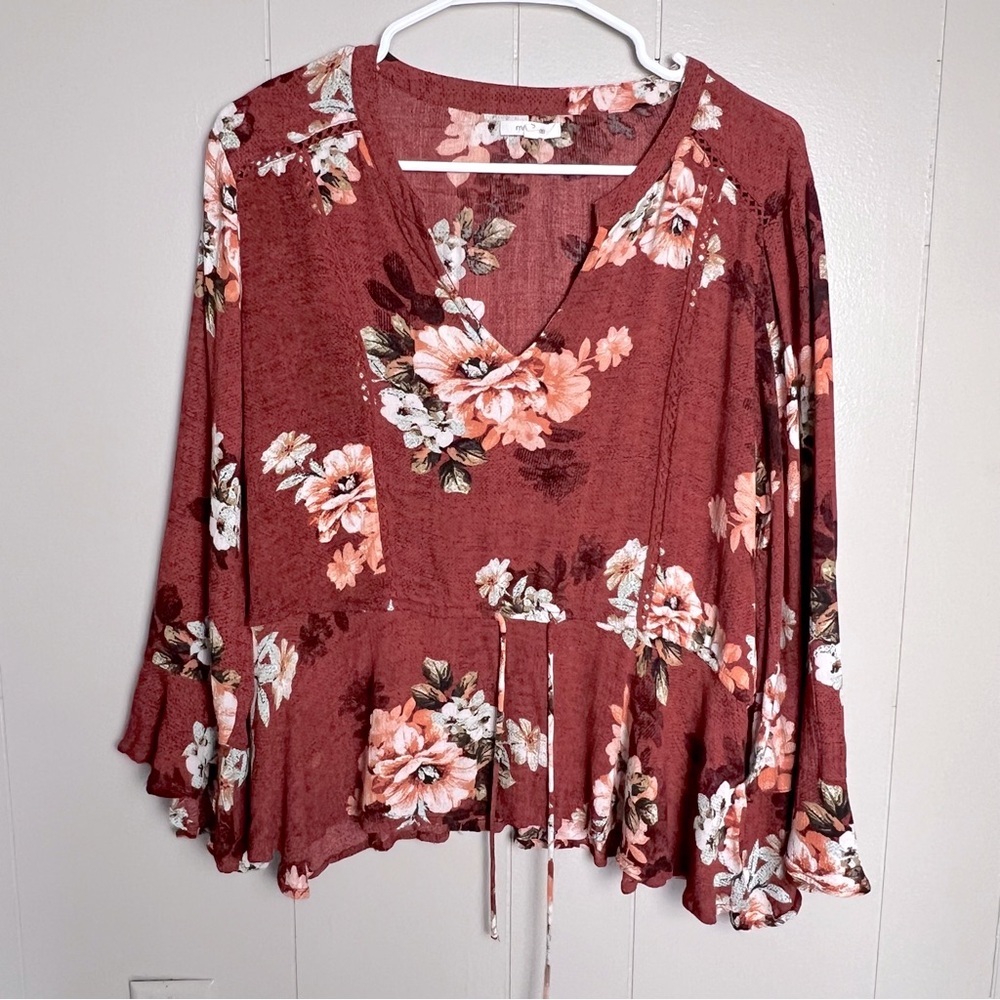 Maurices Flora Crocheted Trim Pleasant Blouse 3/4 Sleeve Sz Small